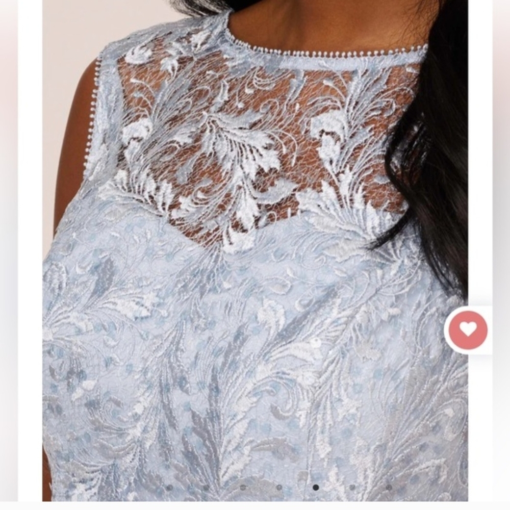NWT Adrianna Papell Embroidered Lace Midi Cocktail Dress Skyway Blue - 6 - Picture 3 of 13
